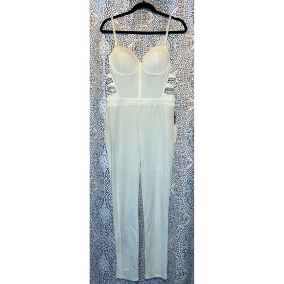 Ivory Haute Monde Strapless Cutout Jumpsuit With Zipper Closure Size L - Picture 2 of 11